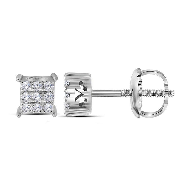 10K White Gold Round Diamond Cindys Dream Square Cluster Stud Earrings 1/6 Cttw - Gold Americas