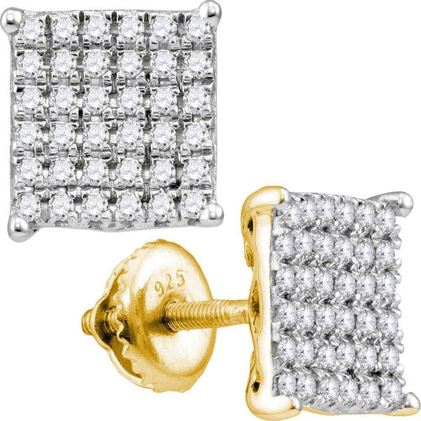 10K Yellow Gold Round Diamond Cindys Dream Square Cluster Stud Earrings 1.00 Cttw - Gold Americas