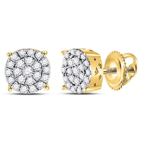 10K Yellow Gold Round Diamond Concentric Circle Cluster Earrings 1/4 Cttw - Gold Americas