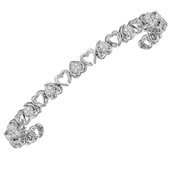 Sterling Silver Diamond Heart Bracelet 1.00 Cttw