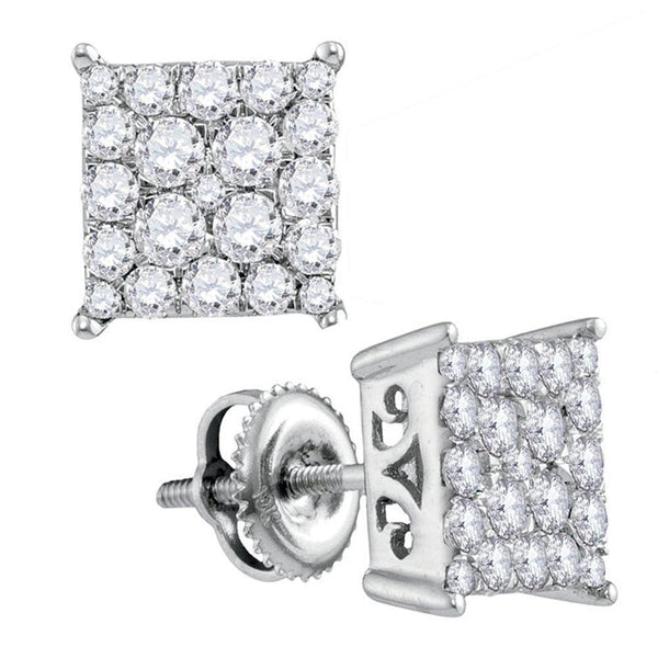 10K White Gold Round Diamond Square Cluster Stud Earrings 1.00 Cttw - Gold Americas