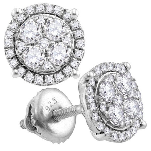 10K White Gold Round Diamond Circle Cluster Earrings 1/2 Cttw - Gold Americas