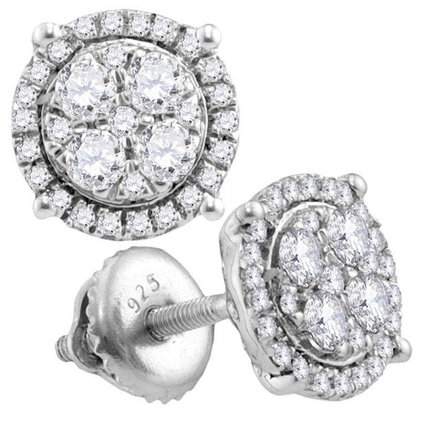 10K White Gold Round Diamond Circle Cluster Earrings 1.00 Cttw - Gold Americas