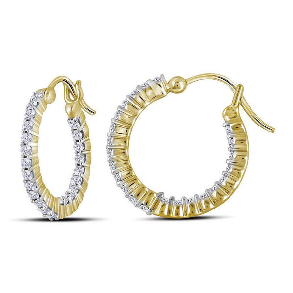 10K Yellow Gold Round Diamond Inside Outside Hoop Earrings 1-1/2 Cttw - Gold Americas