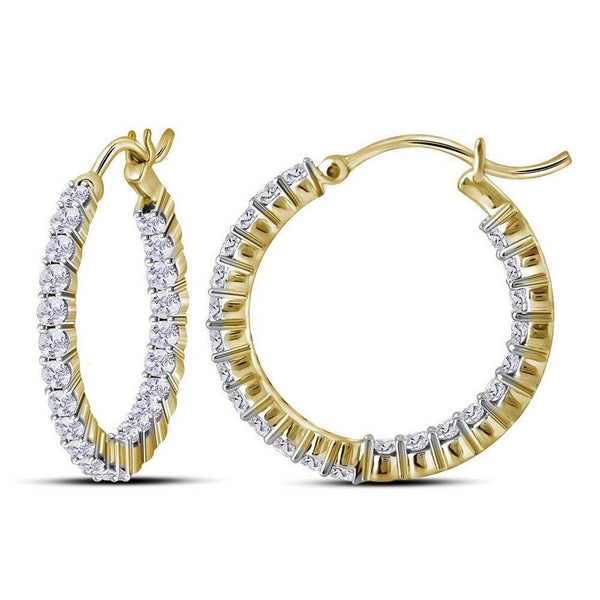 10K Yellow Gold Round Diamond Inside Outside Hoop Earrings 2.00 Cttw - Gold Americas