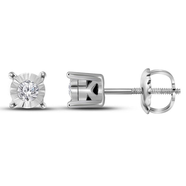 10K White Gold Round Diamond Solitaire Stud Earrings 1/10 Cttw