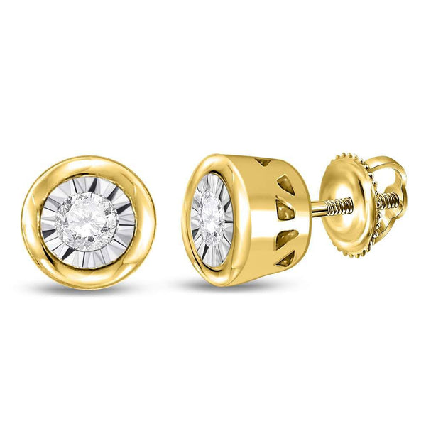 10K Yellow Gold Round Diamond Solitaire Screwback Stud Earrings 1/10 Cttw
