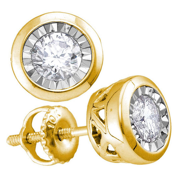 10K Yellow Gold Round Diamond Solitaire Screwback Stud Earrings 1/4 Cttw