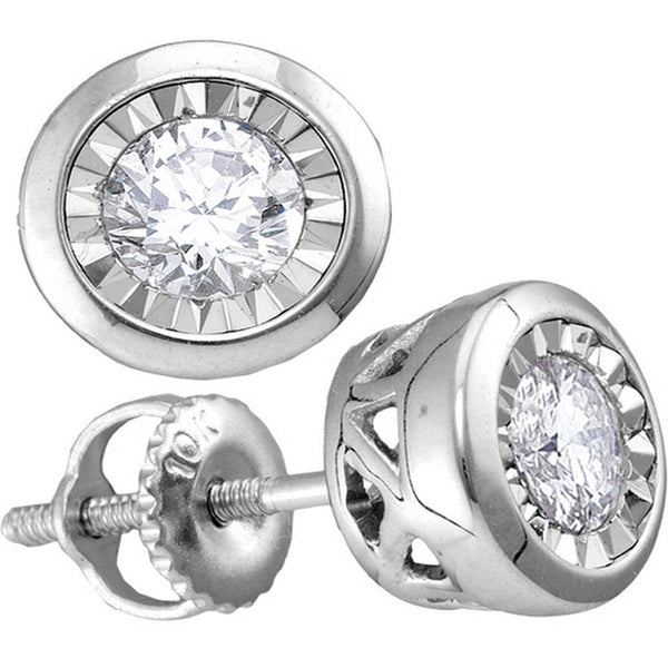 10K White Gold Round Diamond Solitaire Screwback Stud Earrings 1/4 Cttw