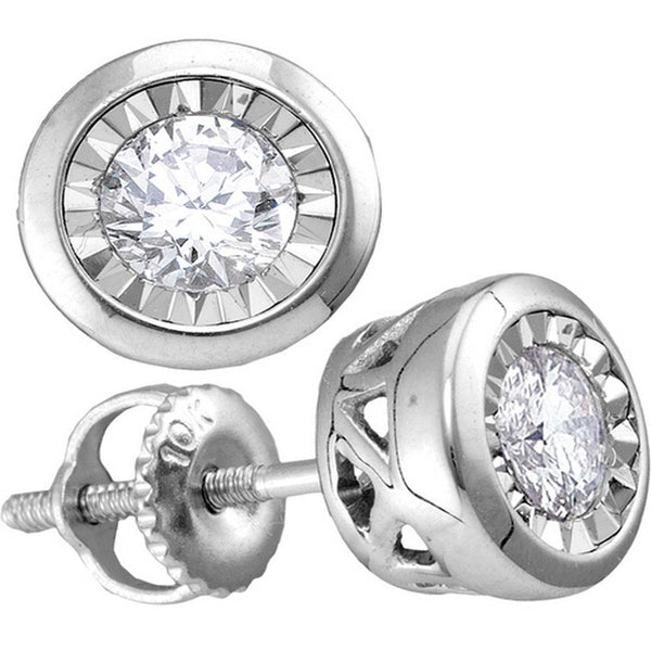 10K White Gold Round Diamond Solitaire Illusion-set Stud Earrings 1/10 Cttw