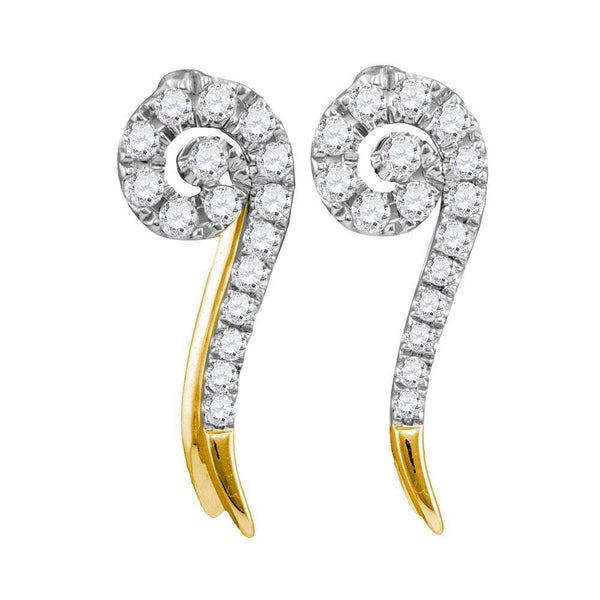 10K Yellow Gold Round Diamond Curled Stud Earrings 1/4 Cttw - Gold Americas