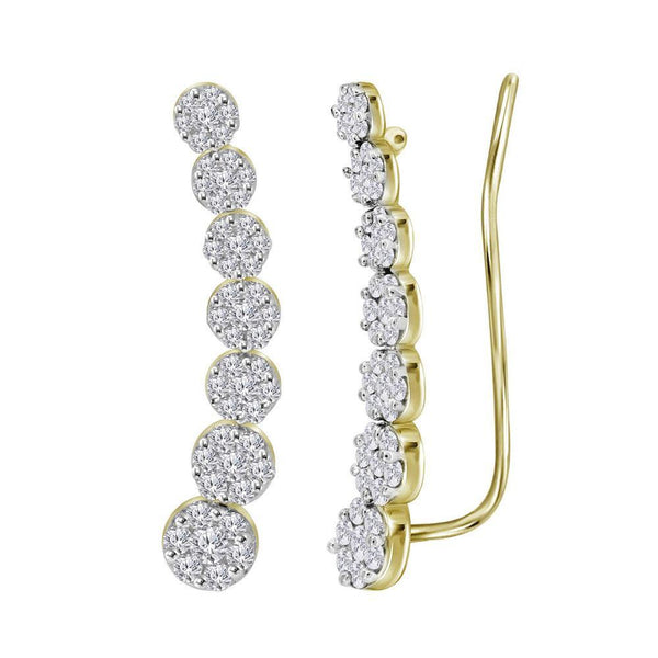 10K Yellow Gold Round Diamond Cluster Climber Earrings 1/2 Cttw - Gold Americas