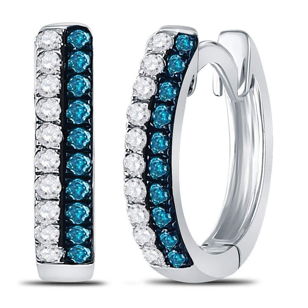 10K White Gold Round Blue Color Enhanced Diamond Huggie Earrings 1/5 Cttw - Gold Americas