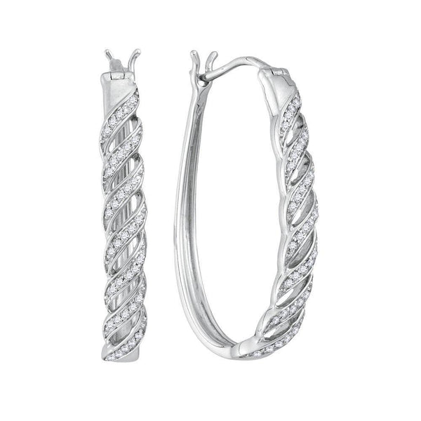 10K White Gold Round Diamond Oblong Hoop Earrings 1/5 Cttw - Gold Americas