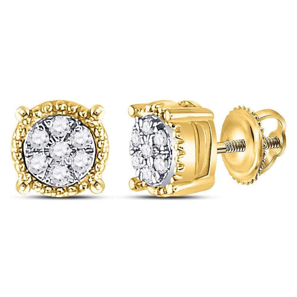 10K Yellow Gold Round Diamond Flower Cluster Milgrain Stud Earrings 1/10 Cttw - Gold Americas