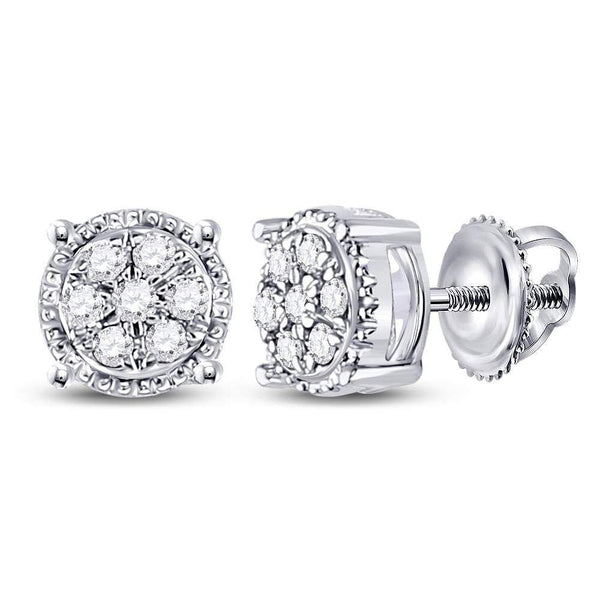 10K White Gold Round Diamond Flower Cluster Stud Earrings 1/6 Cttw - Gold Americas