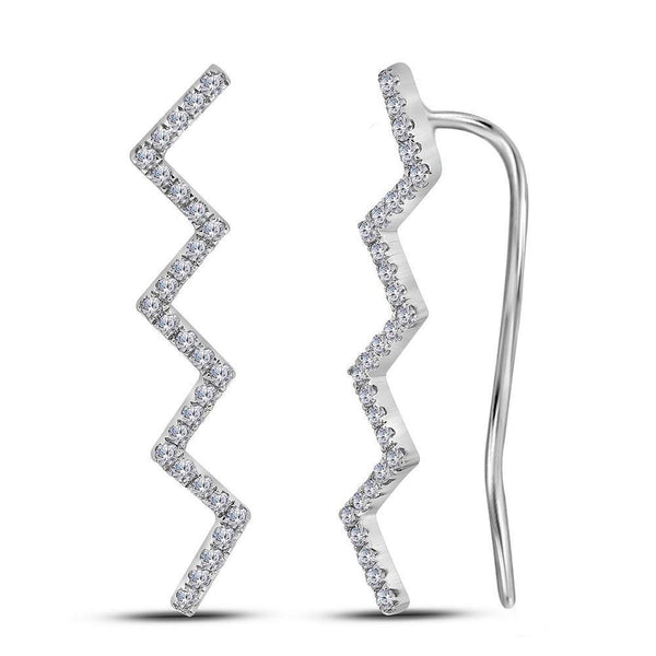 10K White Gold Round Diamond Zig Zag Climber Earrings 1/6 Cttw - Gold Americas