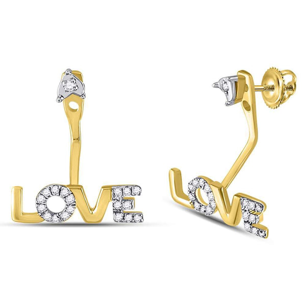 10K Yellow Gold Round Diamond Love Stud Jacket Earrings 1/10 Cttw