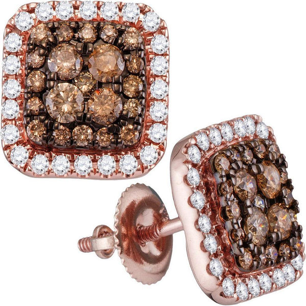 14K Rose Gold Round Brown Diamond Square Frame Cluster Earrings 1.00 Cttw - Gold Americas