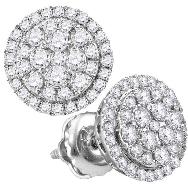 14K White Gold Round Diamond Circle Cluster Earrings 1/2 Cttw - Gold Americas