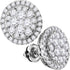 14K White Gold Round Diamond Circle Frame Cluster Stud Earrings 1.00 Cttw - Gold Americas