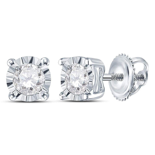 10K White Gold Round Diamond Solitaire Stud Earrings 1/3 Cttw