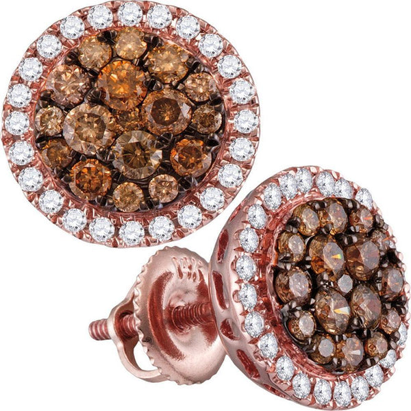 14K Rose Gold Round Cognac-brown Color Enhanced Diamond Circle Frame Cluster Earrings 1.00 Cttw - Gold Americas