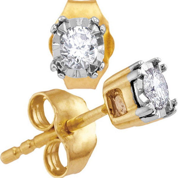 10K Yellow Gold Round Diamond Solitaire Stud Earrings 1/6 Cttw