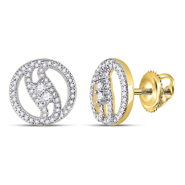 10K Yellow Gold Round Diamond 2-stone Circle Stud Earrings 1/4 Cttw
