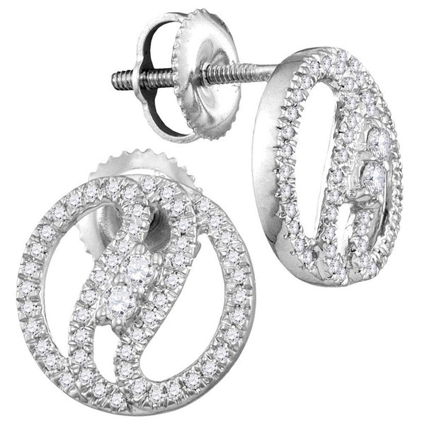 10K White Gold Round Diamond 2-stone Circle Stud Earrings 1/4 Cttw