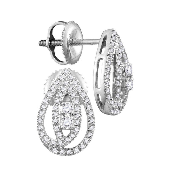 10K White Gold Round Diamond 2-stone Teardrop Stud Earrings 1/4 Cttw