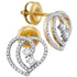 10K Yellow Gold Round Diamond 2-stone Heart Earrings 1/4 Cttw