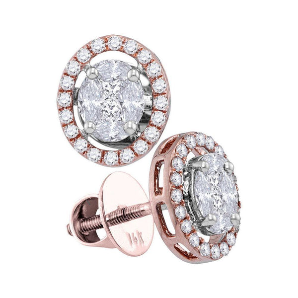 14K Rose Gold Marquise Diamond Oval Frame Cluster Stud Earrings 7/8 Cttw - Gold Americas
