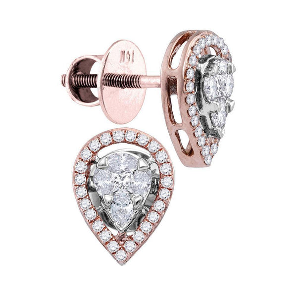 14K Rose Gold Oval Diamond Teardrop Cluster Stud Earrings 1/2 Cttw - Gold Americas