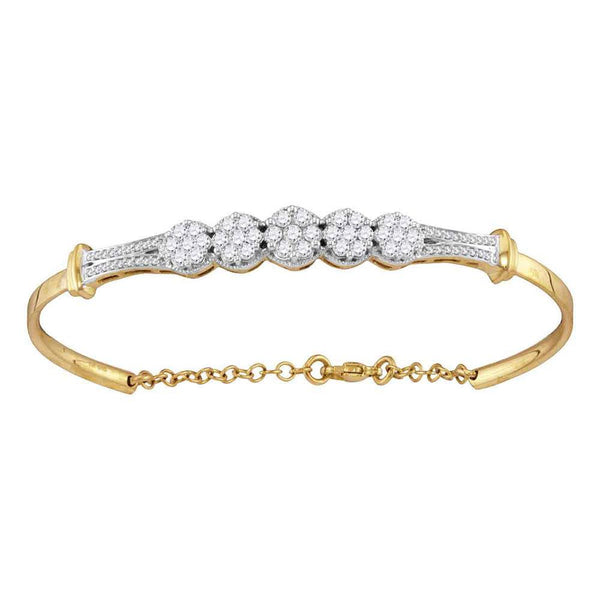 10K Yellow Gold Diamond Cluster Promise Bangle Bracelet 1.00 Cttw