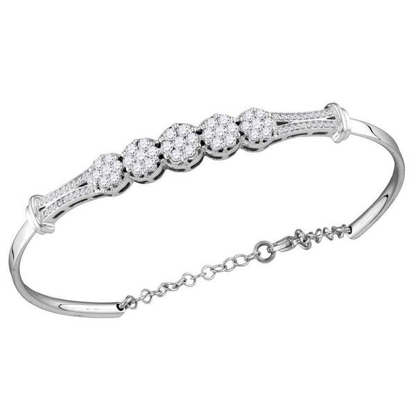 10K White Gold Diamond Cluster Promise Bangle Bracelet 1.00 Cttw - Gold Americas
