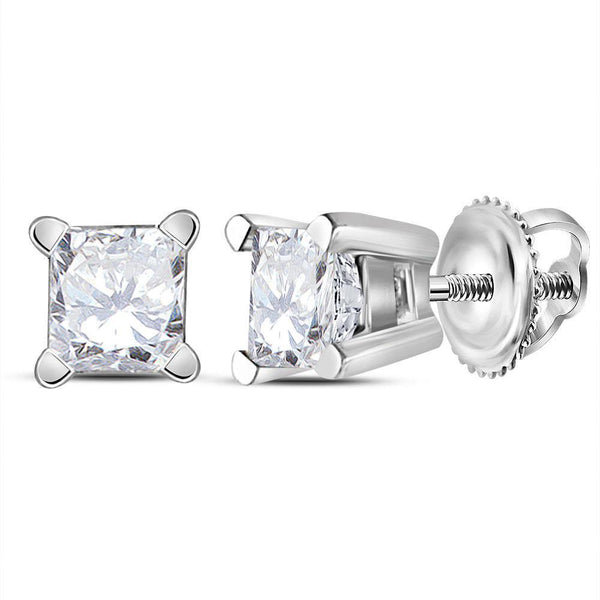 14K White Gold Unisex Princess Diamond Solitaire Stud Earrings 1/2 Cttw - Gold Americas