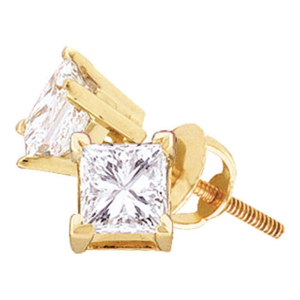 14K Yellow Gold Unisex Princess Diamond Solitaire Stud Earrings 3/4 Cttw - Gold Americas