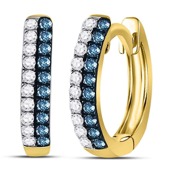 10K Yellow Gold Round Blue Color Enhanced Diamond Huggie Earrings 1/5 Cttw - Gold Americas