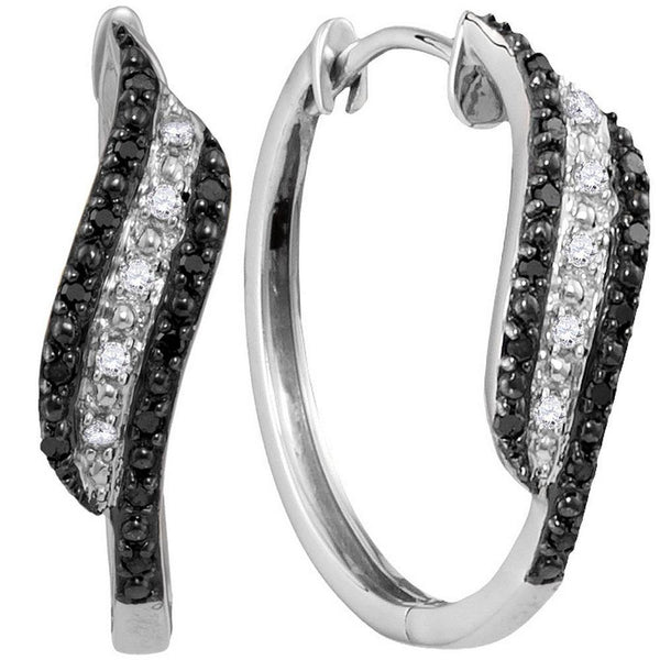 10K White Gold Round Black Color Enhanced Diamond Hoop Earrings 1/5 Cttw - Gold Americas