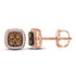 10K Rose Gold Round Cognac-brown Color Enhanced Diamond Square Cluster Earrings 1/2 Cttw - Gold Americas