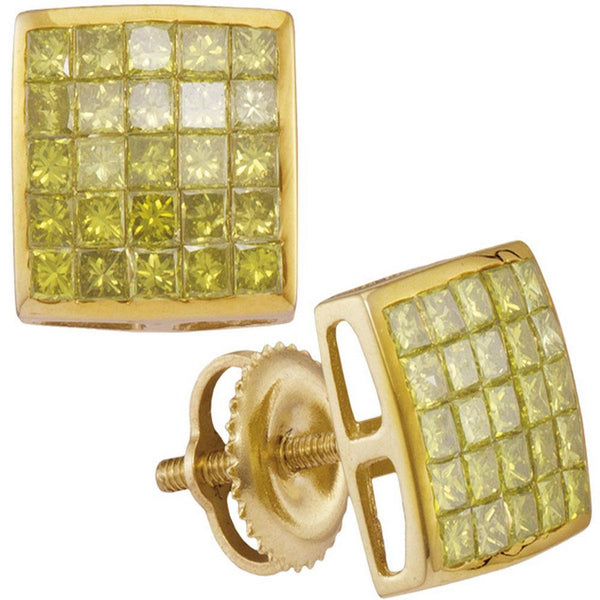 10K Yellow Gold Mens Princess Yellow Color Enhanced Diamond Square Cluster Earrings 1.00 Cttw - Gold Americas