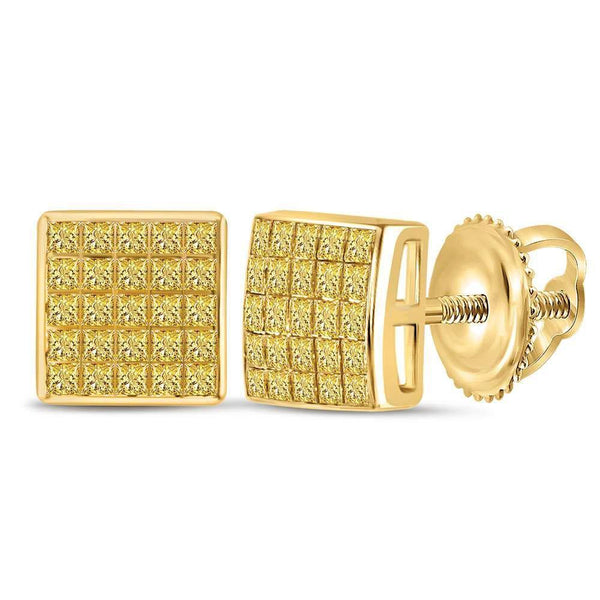 10K Yellow Gold Princess Yellow Color Enhanced Diamond Square Cluster Earrings 5/8 Cttw - Gold Americas