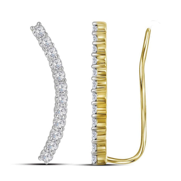 14K Yellow Gold Round Diamond Curved Contour Climber Earrings 1.00 Cttw - Gold Americas