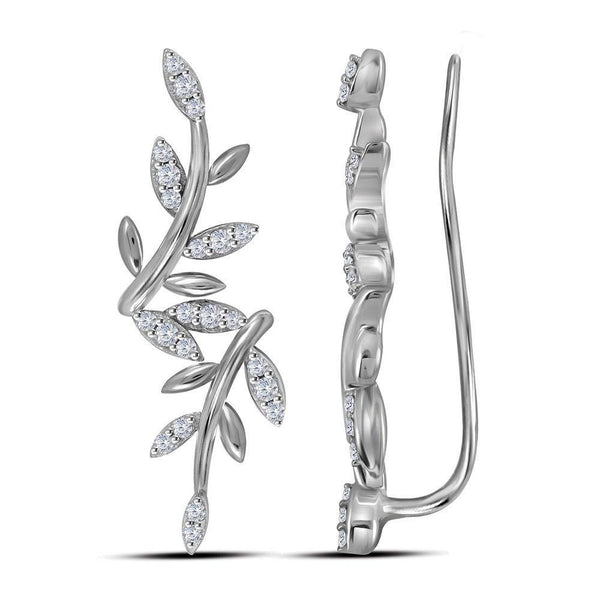10K White Gold Round Diamond Floral Climber Earrings 1/5 Cttw - Gold Americas