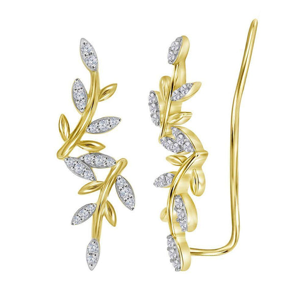 10K Yellow Gold Round Diamond Floral Climber Earrings 1/5 Cttw - Gold Americas