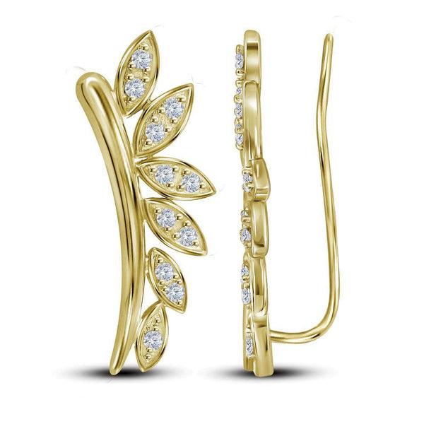 10K Yellow Gold Round Diamond Floral Climber Earrings 1/4 Cttw - Gold Americas