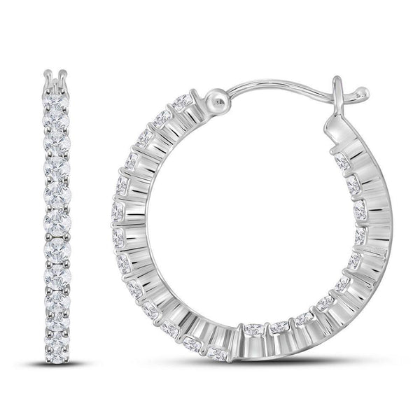 14K White Gold Round Diamond Single Row Hoop Earrings 2.00 Cttw - Gold Americas