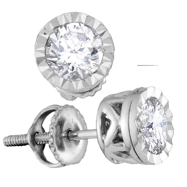 14K White Gold Round Diamond Solitaire Screwback Stud Earrings 3/4 Cttw