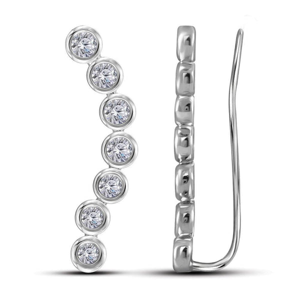 14K White Gold Round Diamond Bezel-set Climber Earrings 1.00 Cttw - Gold Americas